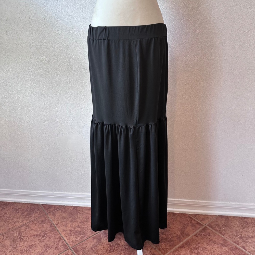 Prairie Ruffle Tiered Maxi Skirt Goth Boho Indie Womens 0XL Black